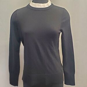 Ann Taylor pleated Mock Neck Black Pullover Sweater Size Large